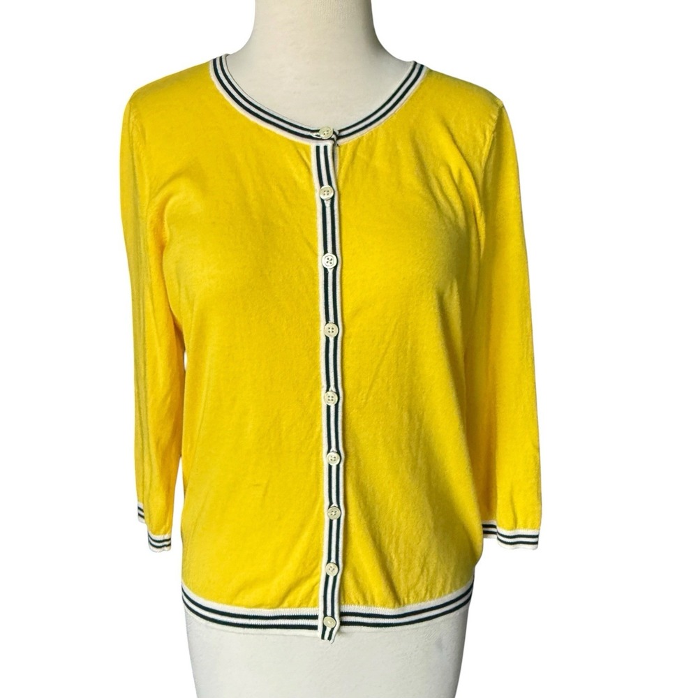 Talbots Women's Cardigan MP Bright Yellow Cotton Varsity Sweater Pearl Snap
